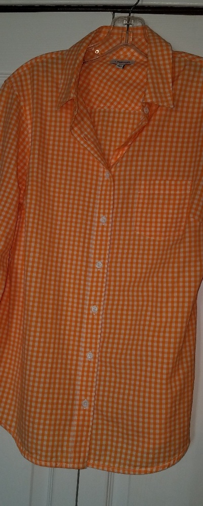 J. Peterman Orange Sherbert Gingham Check Shirt S